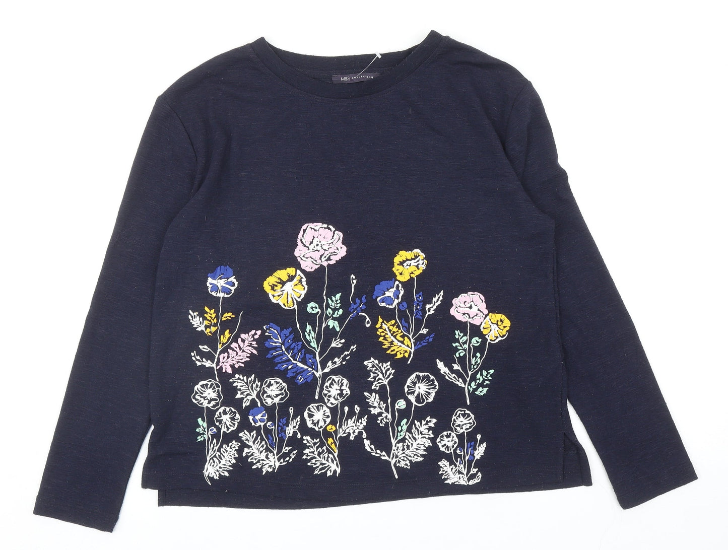 Marks and Spencer Womens Blue Floral Polyester Pullover Sweatshirt Size 10 Pullover
