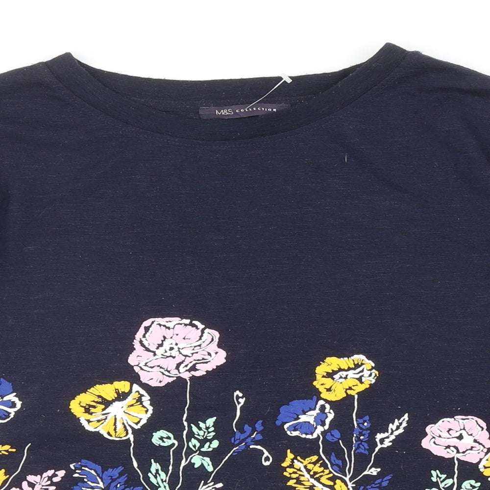 Marks and Spencer Womens Blue Floral Polyester Pullover Sweatshirt Size 10 Pullover