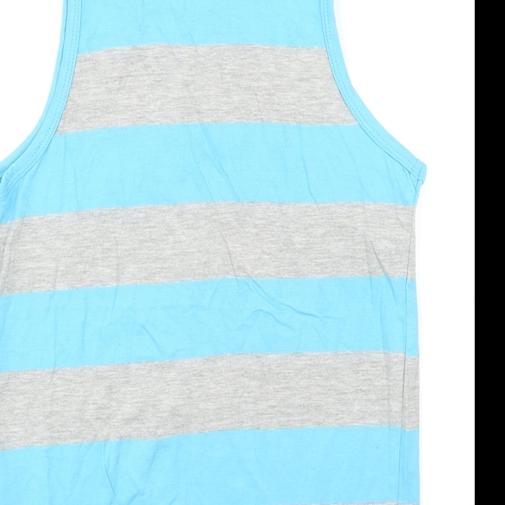 Lee Cooper Boys Blue Striped Cotton Basic Tank Size 11-12 Years Scoop Neck Pullover