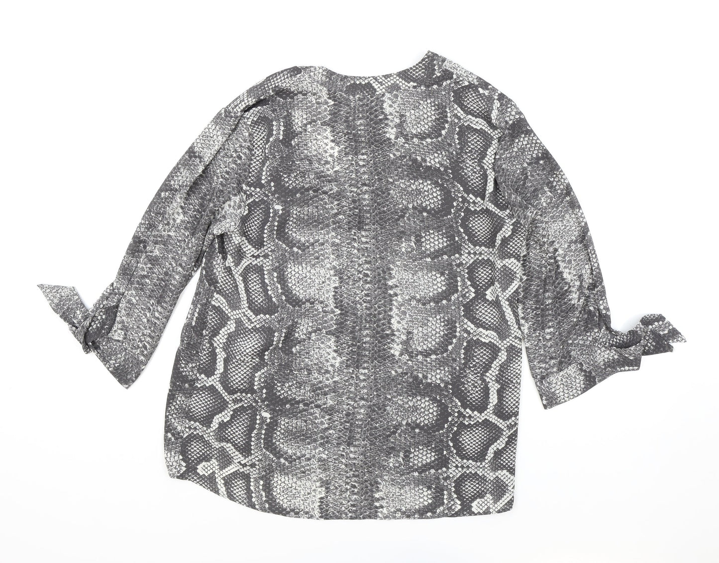 Principles Womens Grey Animal Print Polyester Basic Blouse Size 12 V-Neck - Snake Print