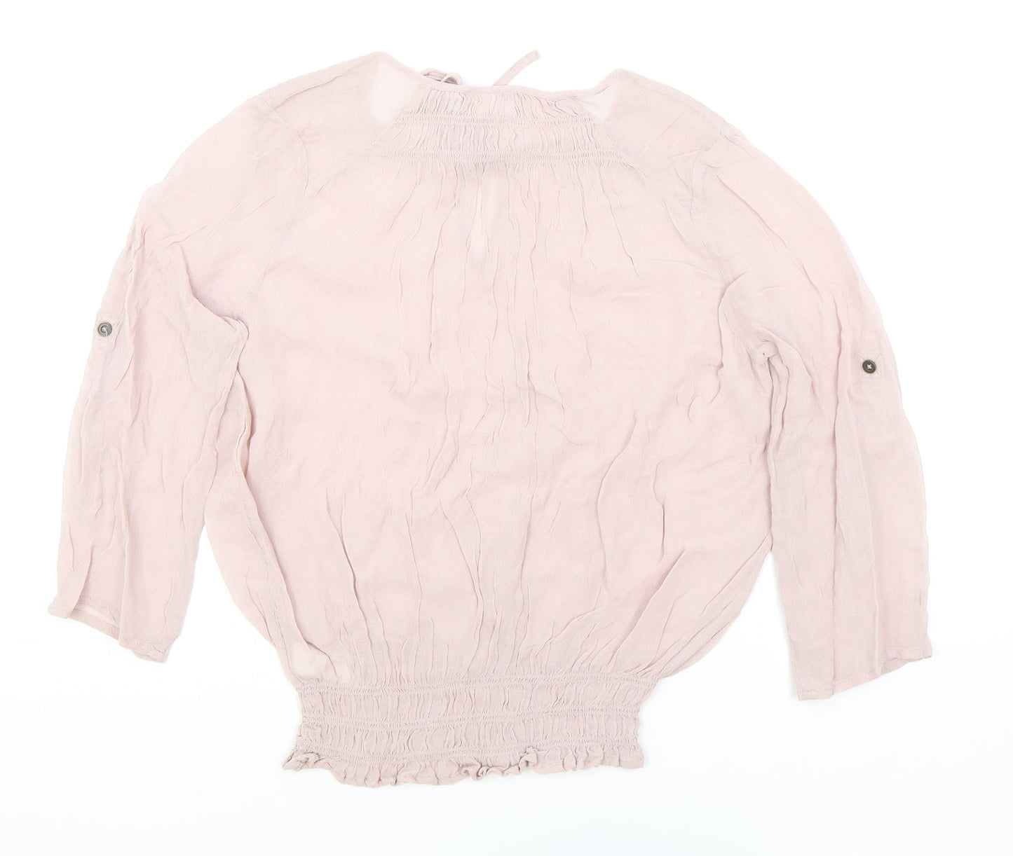 NEXT Womens Pink Polyester Cropped Blouse Size 14 V-Neck