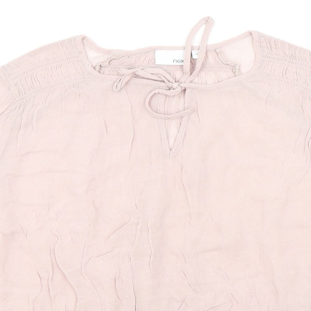 NEXT Womens Pink Polyester Cropped Blouse Size 14 V-Neck