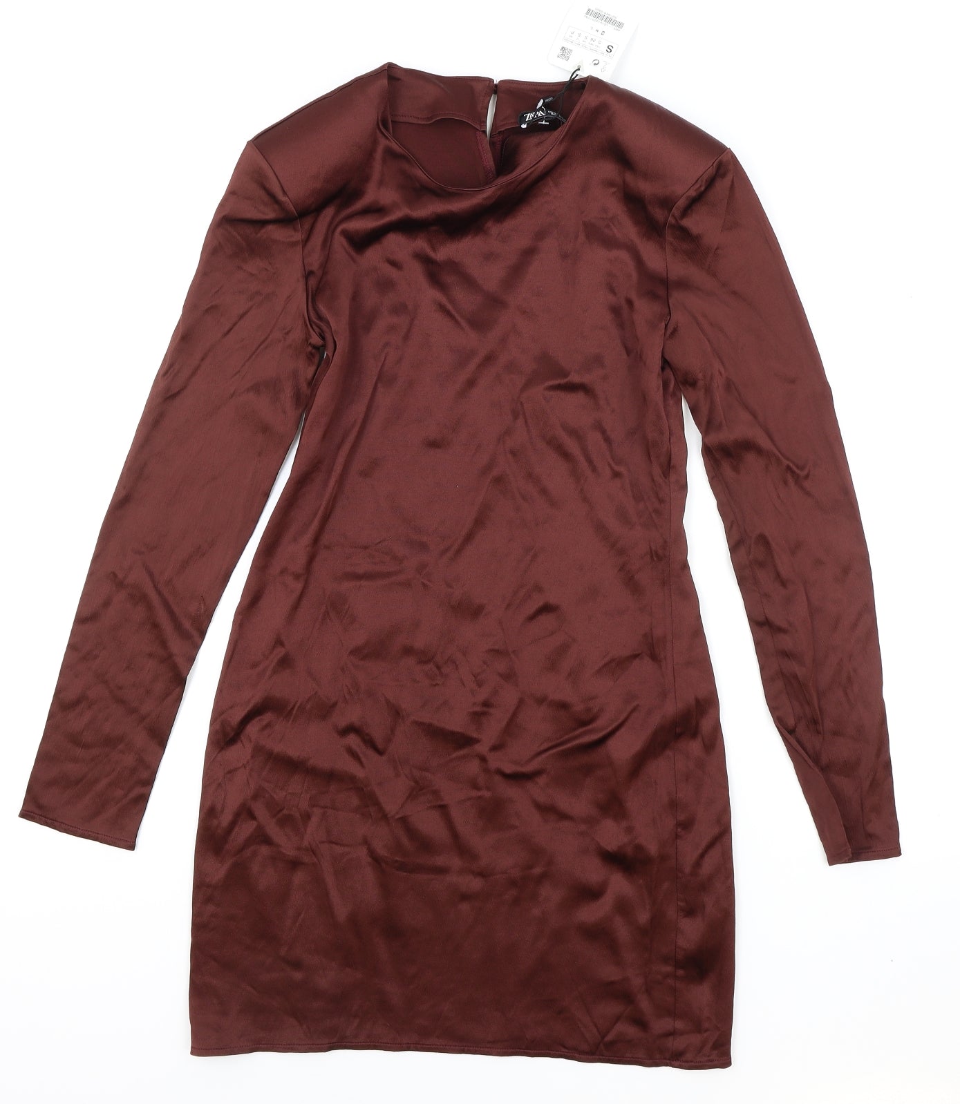 Zara Womens Red Viscose A-Line Size S Round Neck Button - Shoulder Pads