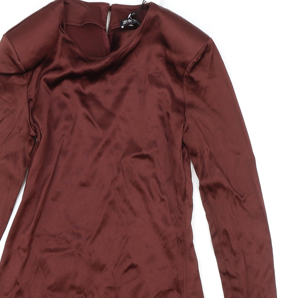 Zara Womens Red Viscose A-Line Size S Round Neck Button - Shoulder Pads