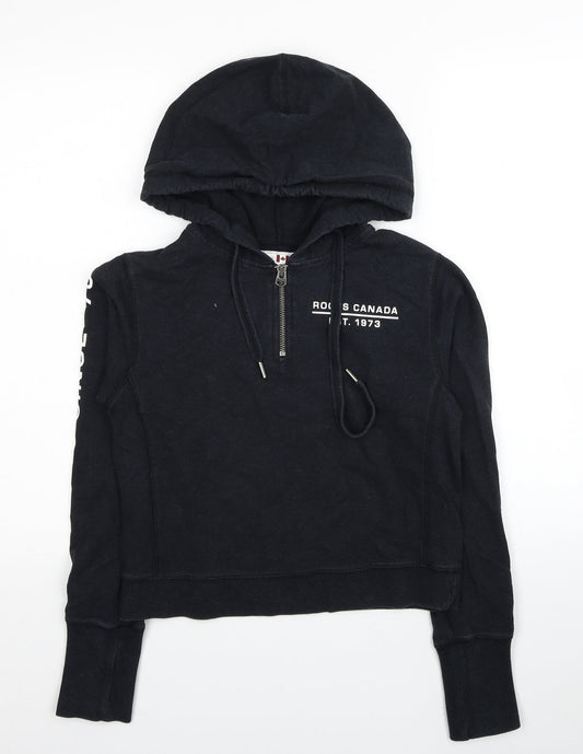 Roots Womens Black Cotton Pullover Hoodie Size XS Pullover