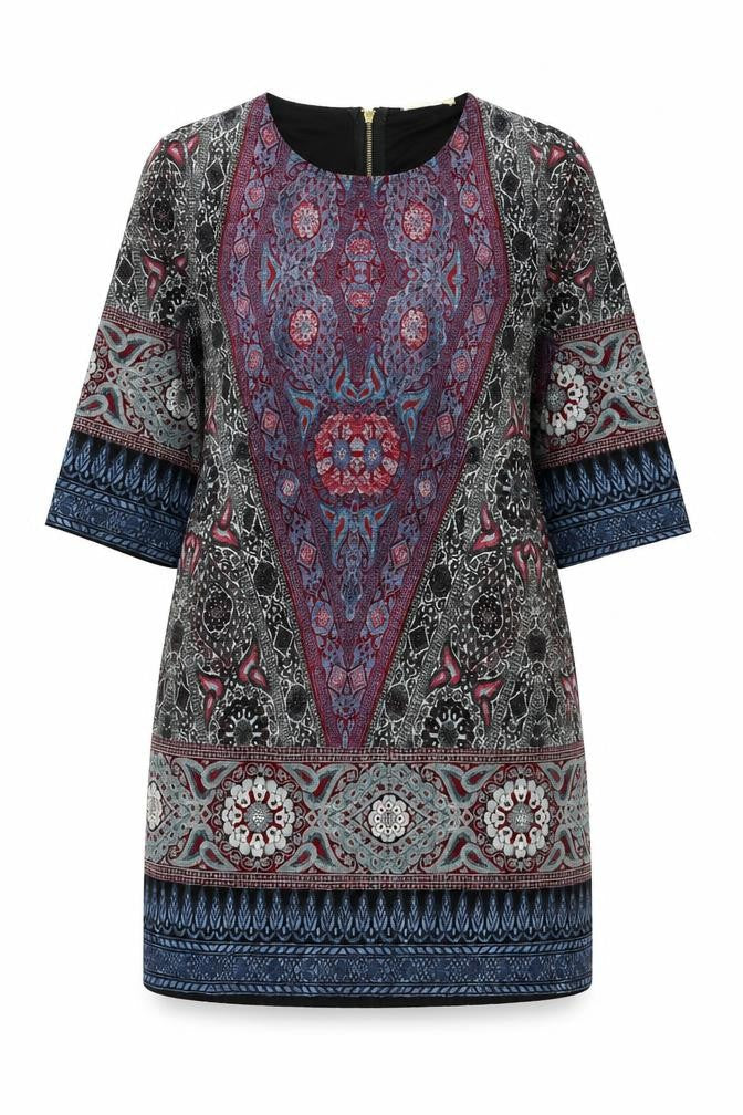 Bow & Arrow Womens Multicoloured Geometric Polyester A-Line Size L Scoop Neck Zip