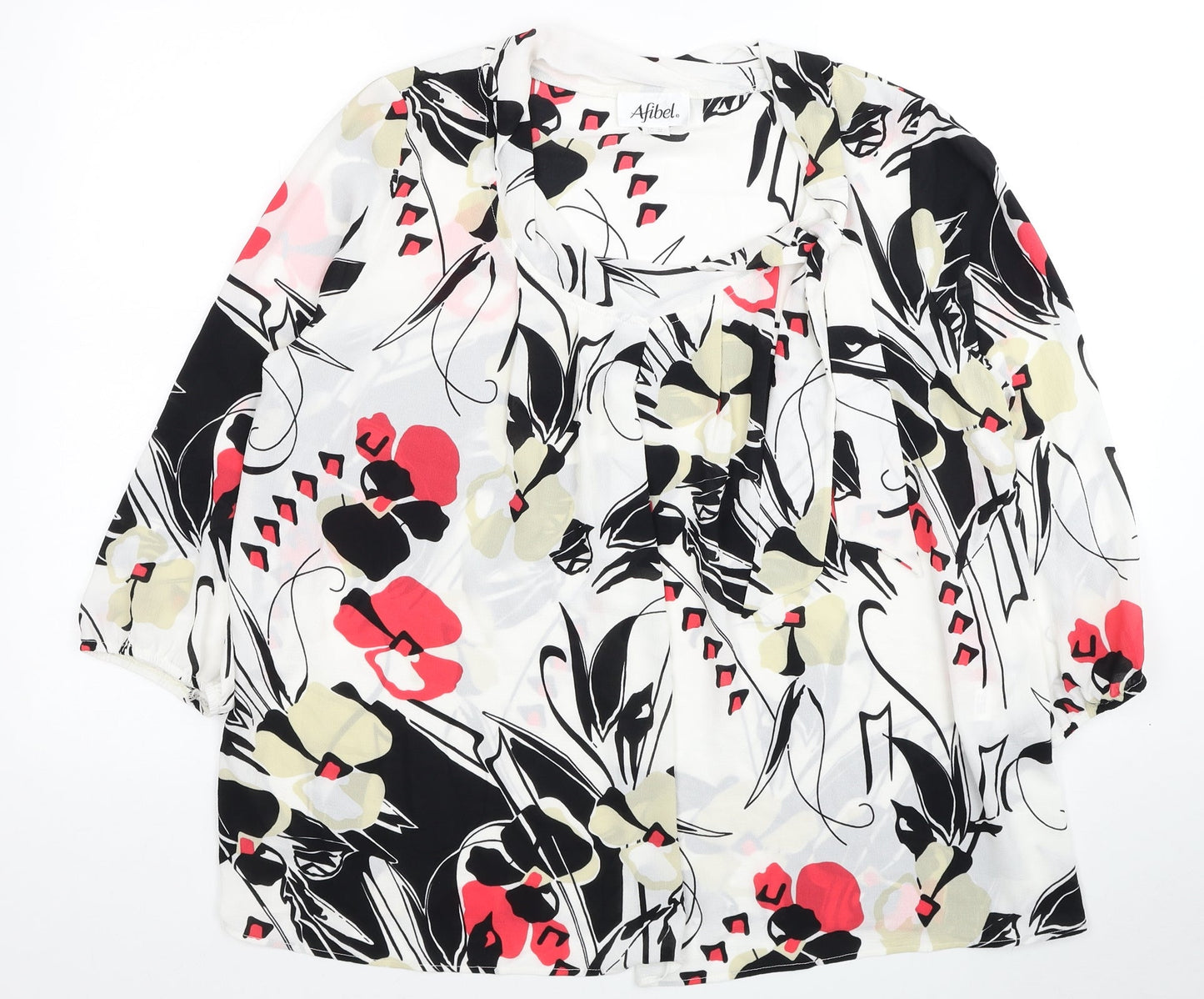 Afibel Womens Multicoloured Floral Polyester Basic Blouse Size 16 Scoop Neck
