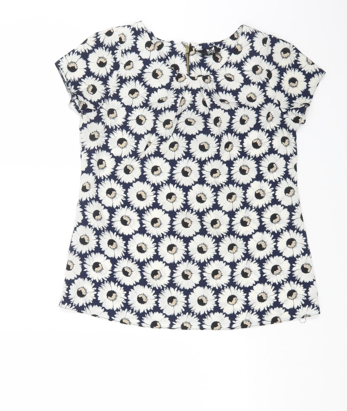 K&D London Womens Blue Floral Polyester Basic Blouse Size 8 Round Neck