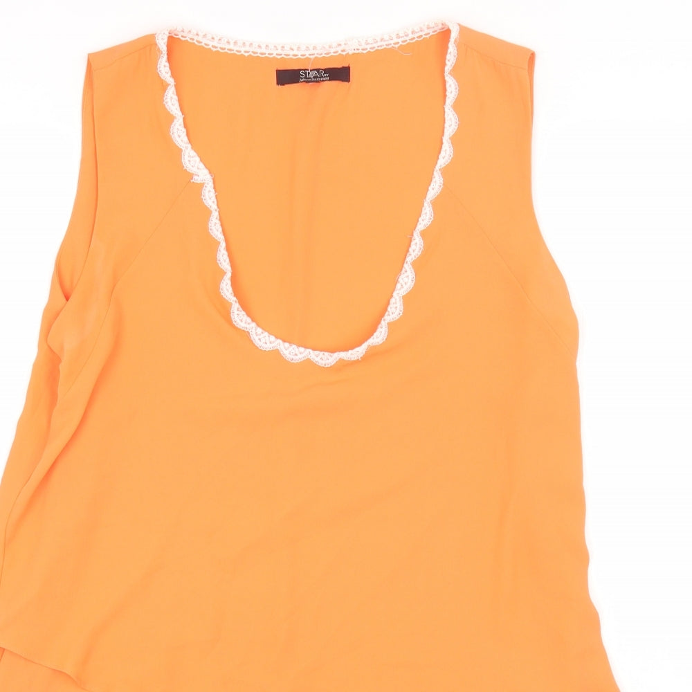 Julien Macdonald Womens Orange Polyester Basic Blouse Size 12 Scoop Neck - Asymmetric