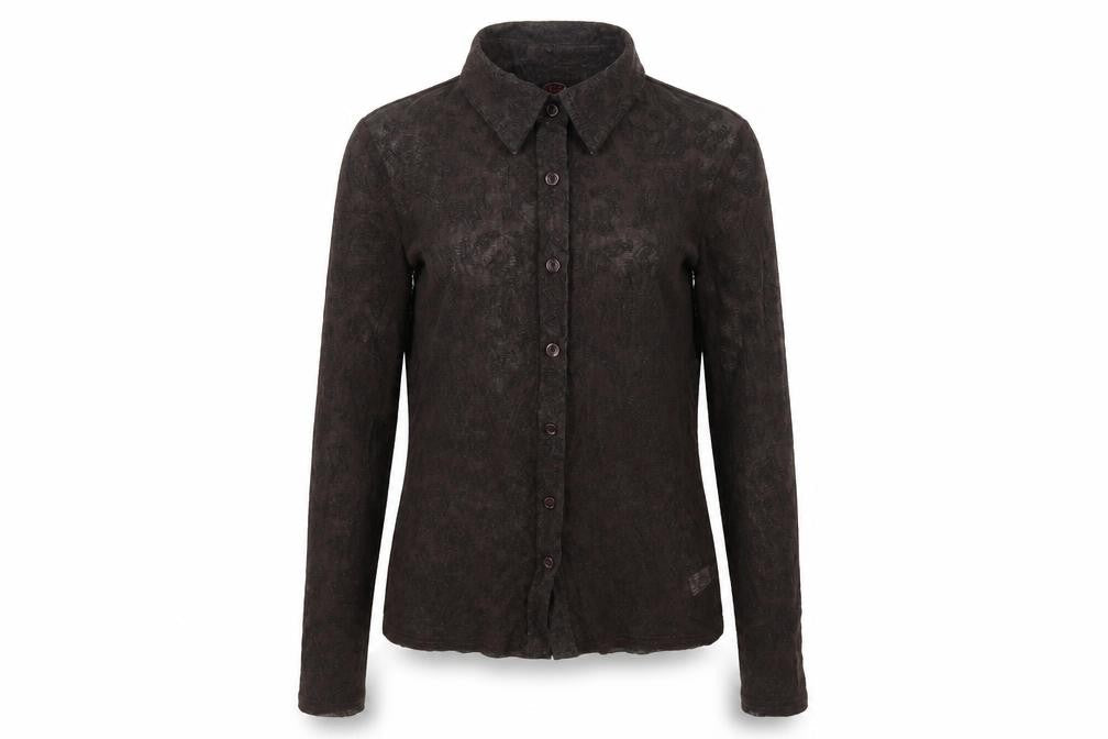 TZAR Womens Brown Geometric Nylon Basic Button-Up Size S Collared - Size S/M