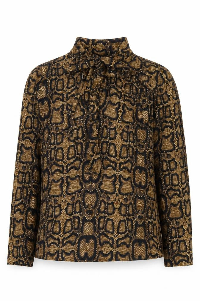 Marks and Spencer Womens Multicoloured Animal Print Viscose Basic Blouse Size 10 Mock Neck - Snake Skin Print