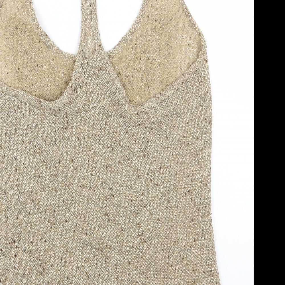 DRESS TO Womens Beige Polyester Basic Tank Size 10 Round Neck