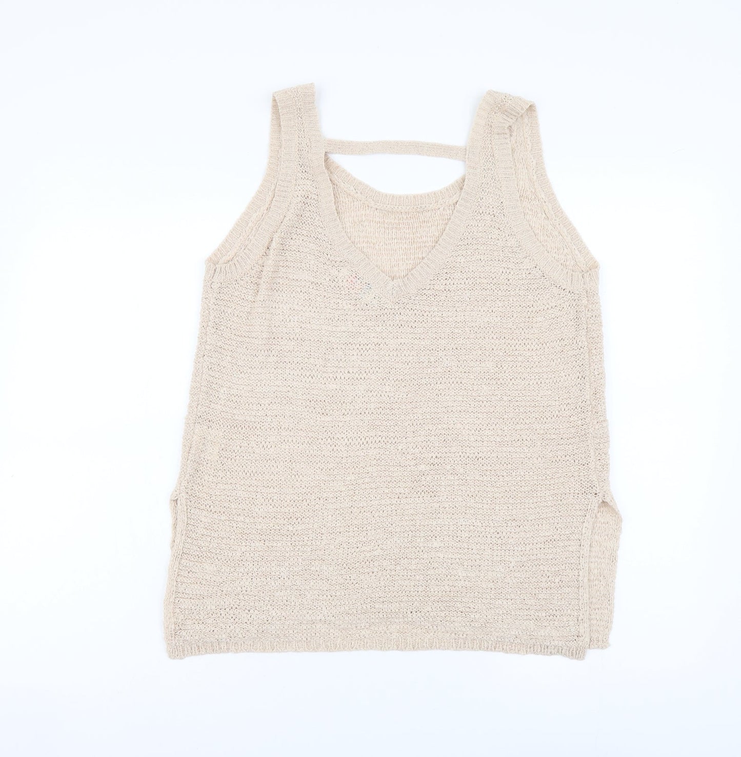 Lottie Love Womens Beige Acrylic Basic Tank Size 12 Scoop Neck