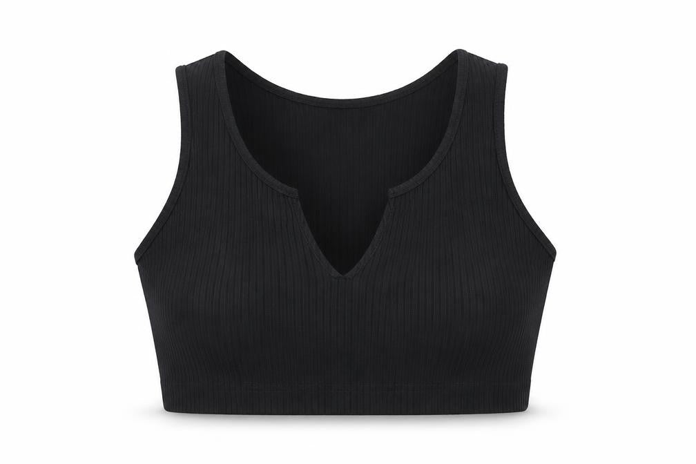 PRETTYLITTLETHING Womens Black Polyacrylate Fibre Cropped Tank Size 8 V-Neck