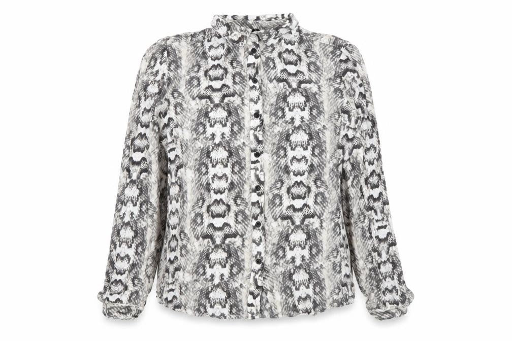 H&M Womens Grey Animal Print Viscose Basic Button-Up Size S Collared - Snake Pattern