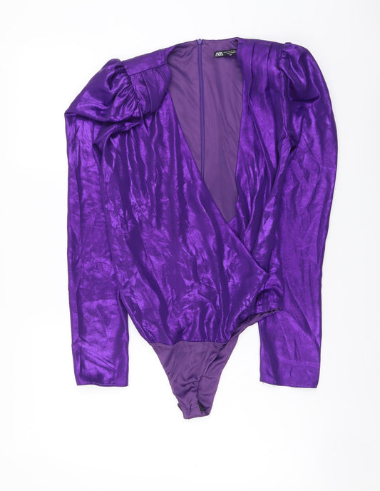 Zara Womens Purple Polyester Bodysuit One-Piece Size XS Snap