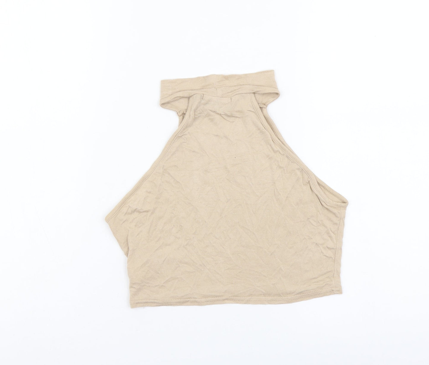 PRETTYLITTLETHING Womens Beige Polyester Cropped Tank Size 6 Halter