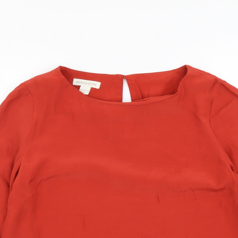 Monsoon Womens Red Viscose Basic Blouse Size 8 Boat Neck