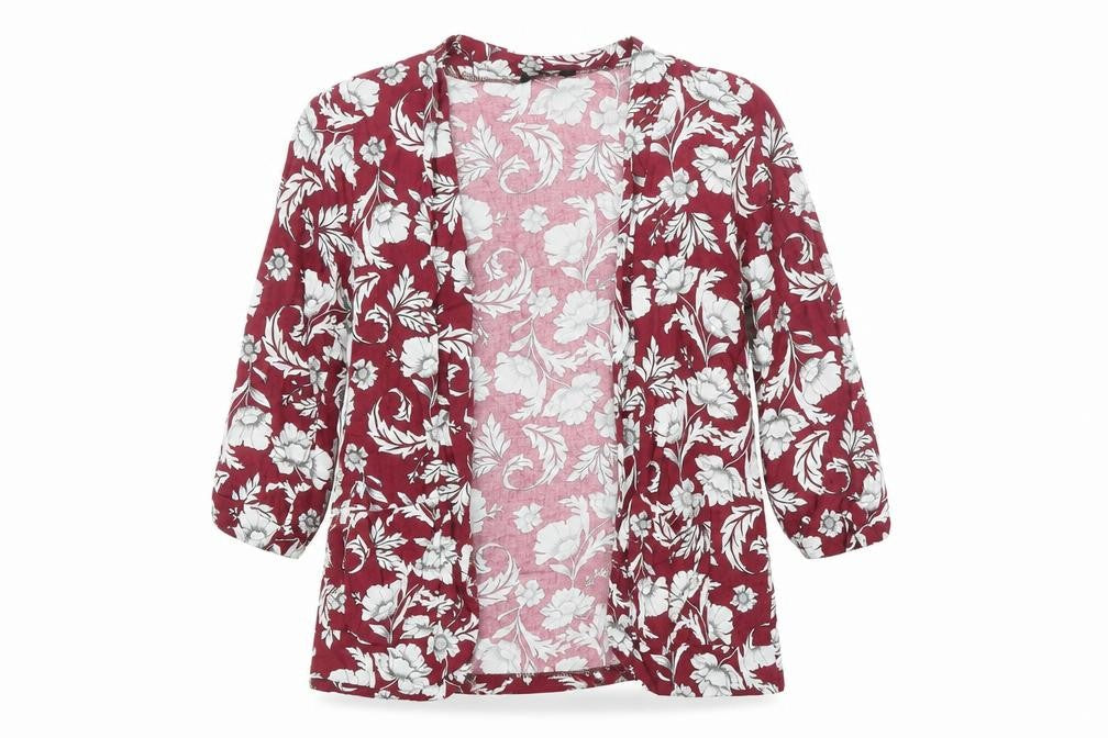 New Look Womens Red Floral Viscose Kimono Blouse Size 12 V-Neck