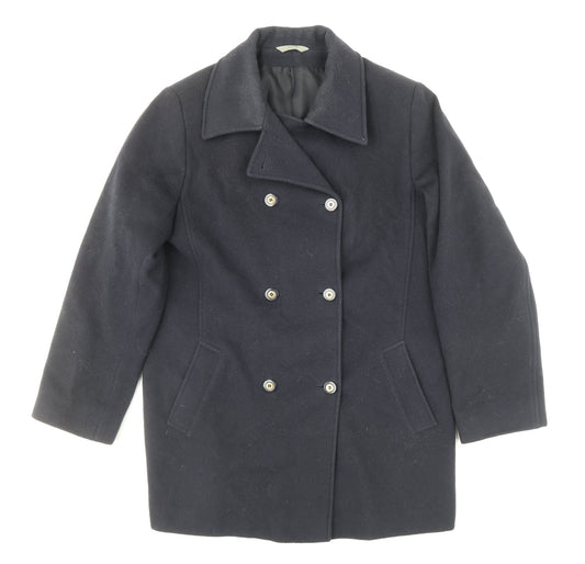 Marks and Spencer Womens Black Pea Coat Coat Size 14 Button