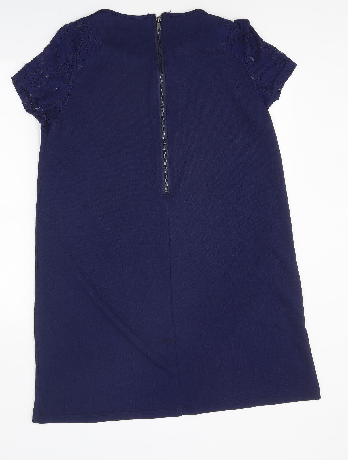 Original Womens Blue Polyester A-Line Size 14 Round Neck Zip