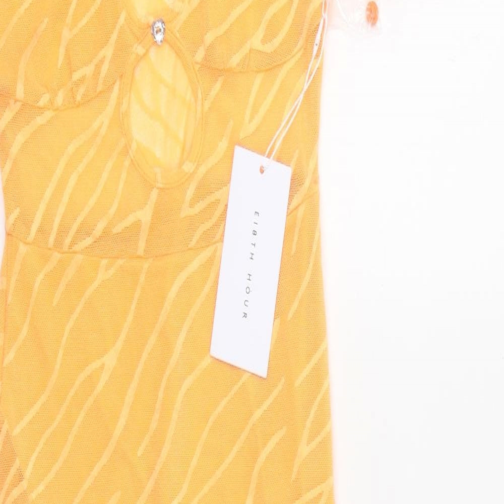 Eight Hour Womens Orange Geometric Polyester Mini Size 8 Round Neck Pullover