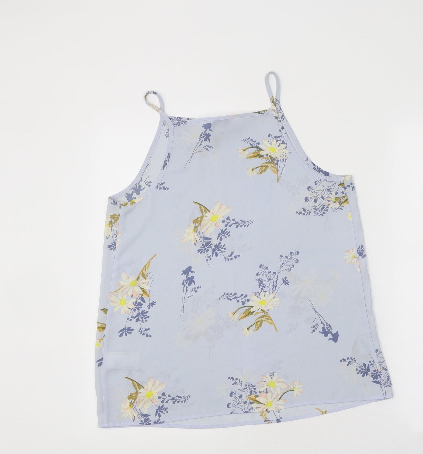 Warehouse Womens Blue Floral Polyester Basic Tank Size 10 Round Neck