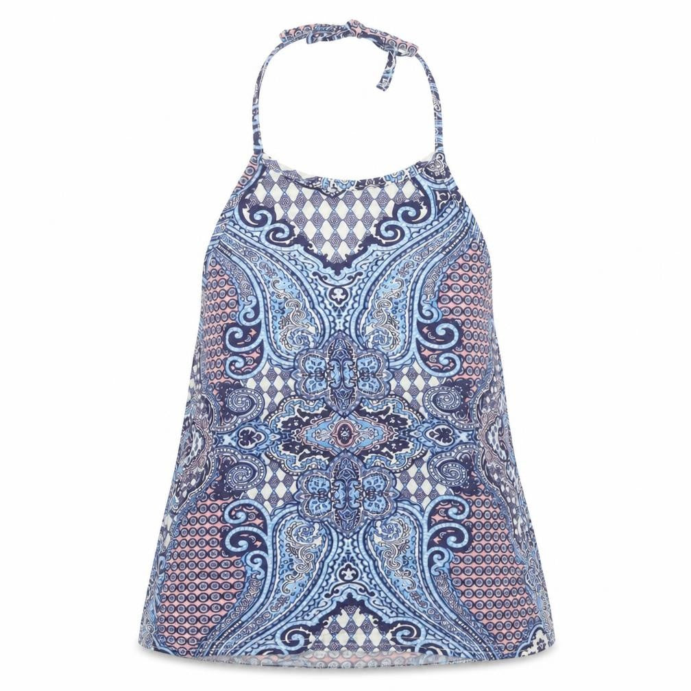 Boohoo Womens Blue Geometric Polyester Basic Tank Size 6 Halter