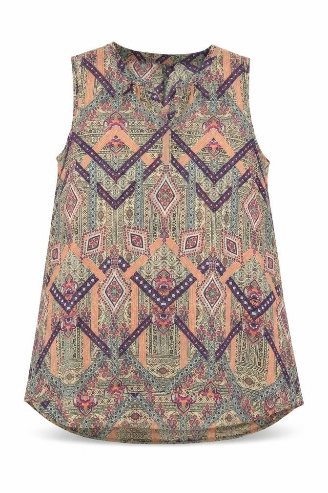 Preworn Womens Multicoloured Geometric Polyester Tank Dress Size M V-Neck Pullover