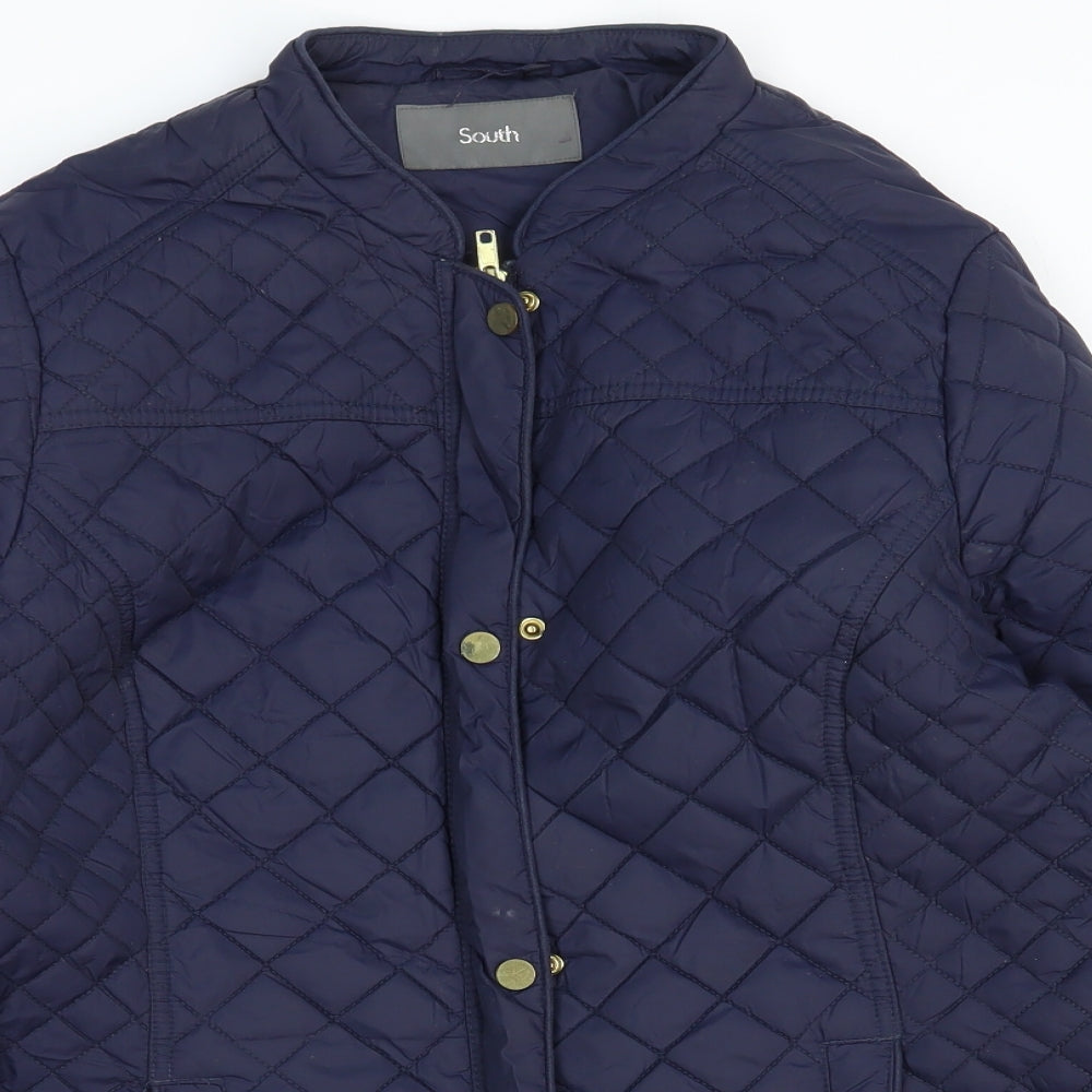 South Womens Blue Quilted Coat Size 14 Zip