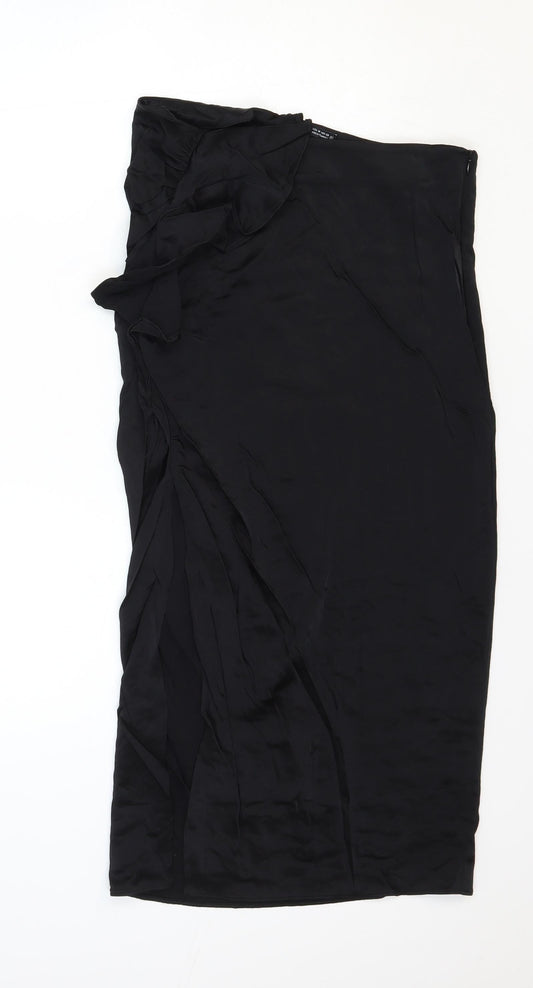 Zara Womens Black Polyester Straight & Pencil Skirt Size M Zip