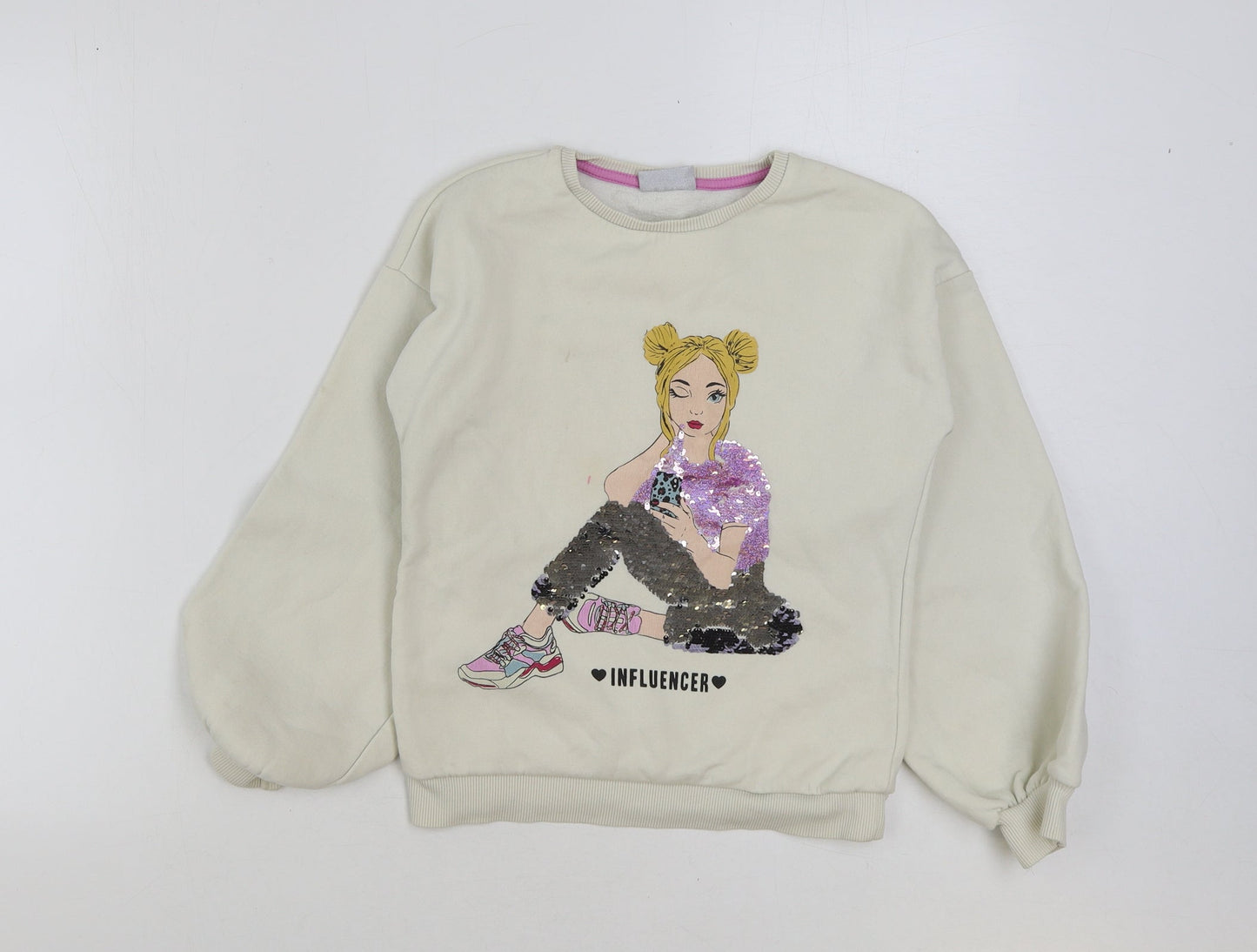 Matalan Girls White Cotton Pullover Sweatshirt Size 10 Years Pullover - Influencer