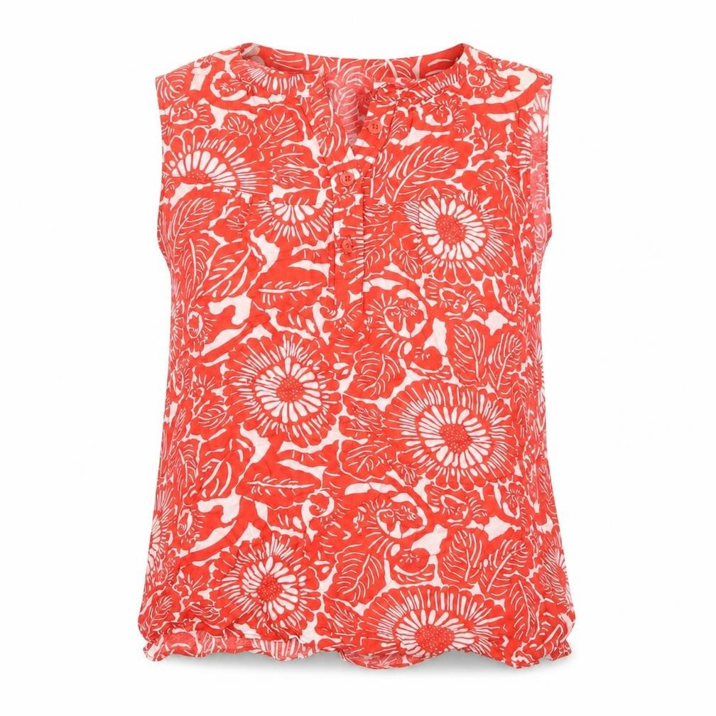 PIKO Womens Red Floral Polyester Basic Blouse Size L Boat Neck