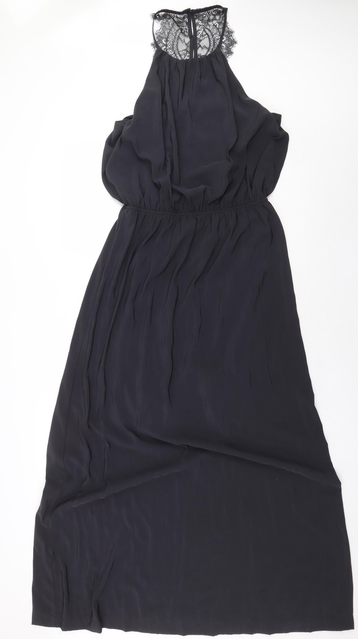 H&M Womens Black Polyester Ball Gown Size 12 Boat Neck Button