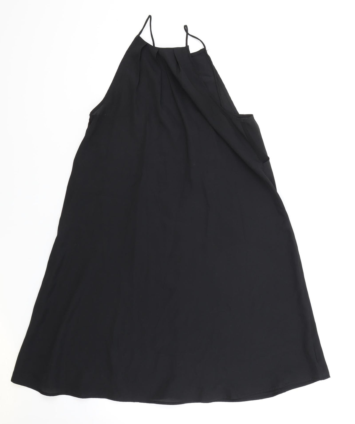Boohoo Womens Black Polyester Slip Dress Size 10 Mock Neck Button
