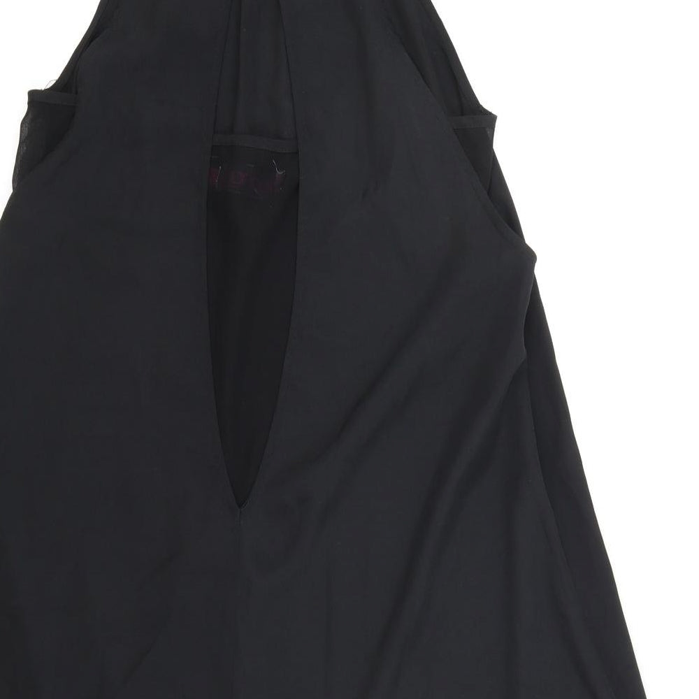 Boohoo Womens Black Polyester Slip Dress Size 10 Mock Neck Button