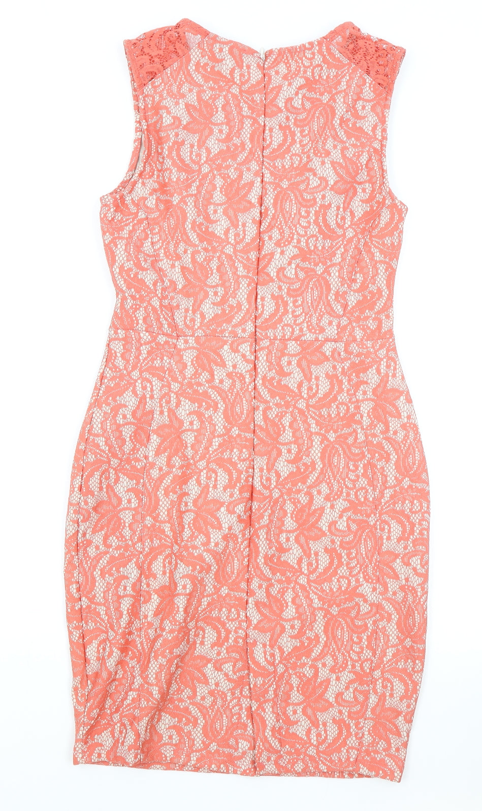 Warehouse Womens Pink Floral Polyester A-Line Size 10 Boat Neck Zip