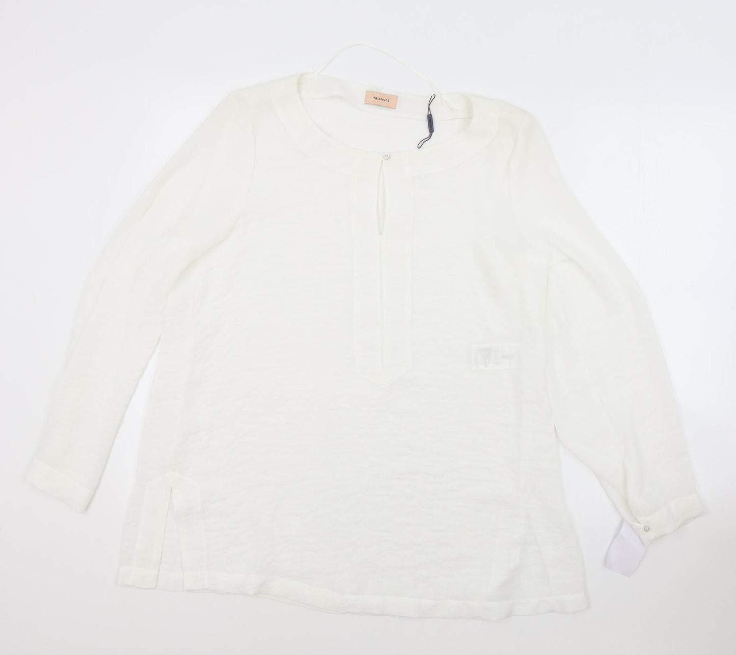 Triangle Womens White Polyester Tunic Blouse Size 14 V-Neck