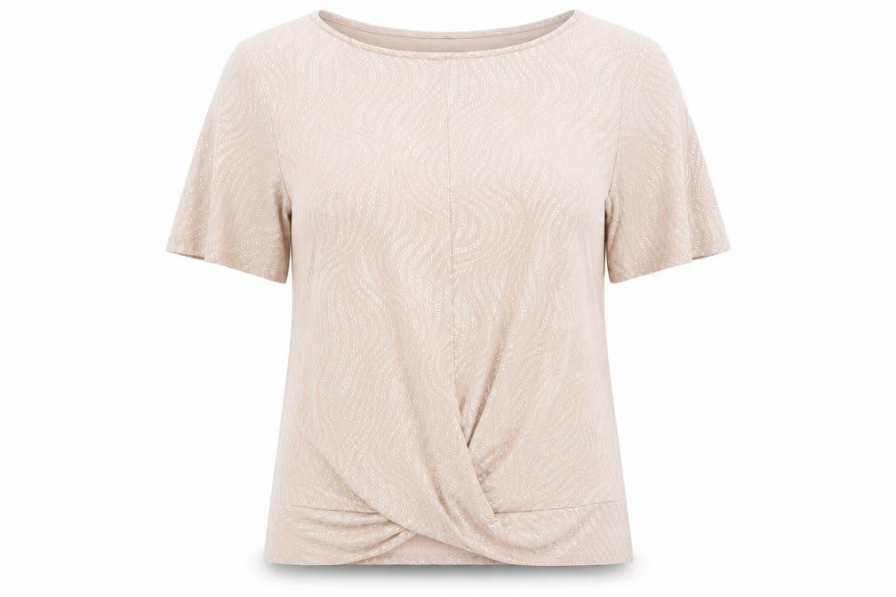 M&Co Womens Pink Geometric Polyester Basic T-Shirt Size 8 Round Neck - Knot Detail