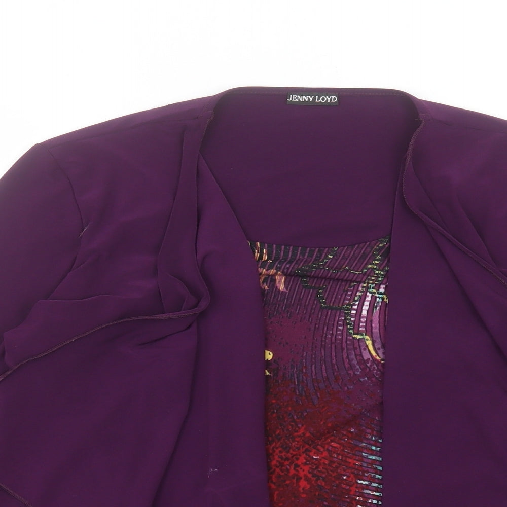 Jenny Lloyd Womens Purple Geometric Polyester Basic T-Shirt Size 12 Scoop Neck