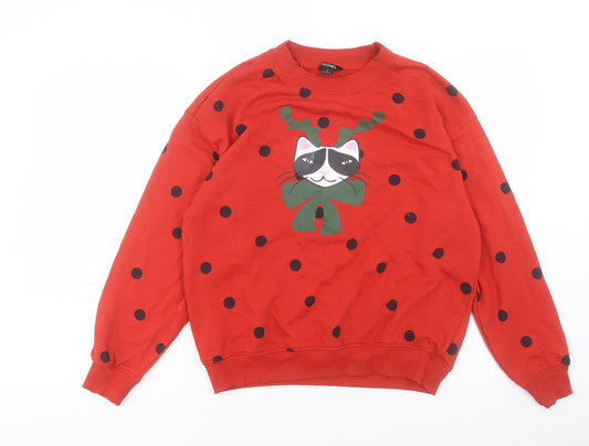 monkl Womens Red Polka Dot Cotton Pullover Sweatshirt Size S Pullover