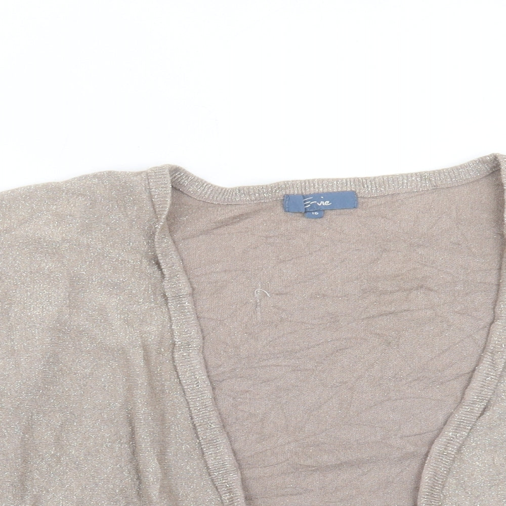 evie Womens Gold V-Neck Viscose Cardigan Jumper Size 16