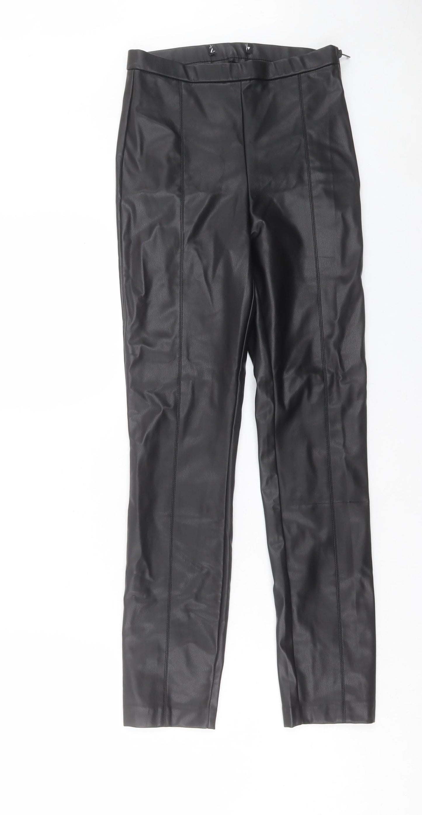 Zara Womens Black Polyurethane Trousers Size 24 in L28 in Regular Zip