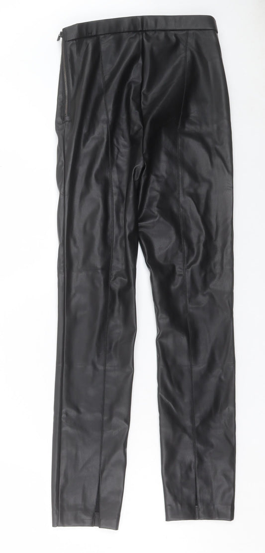 Zara Womens Black Polyurethane Trousers Size 24 in L28 in Regular Zip