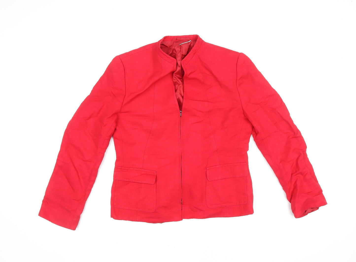 Planet Womens Red Jacket Size 8 Zip - Patch Pockets, Panelled Seam Detail, Fitted