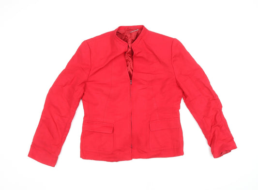 Planet Womens Red Jacket Size 8 Zip - Patch Pockets, Panelled Seam Detail, Fitted