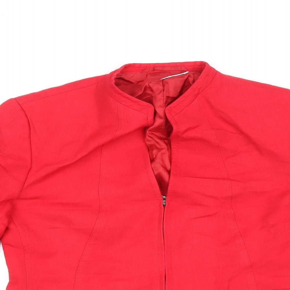 Planet Womens Red Jacket Size 8 Zip - Patch Pockets, Panelled Seam Detail, Fitted