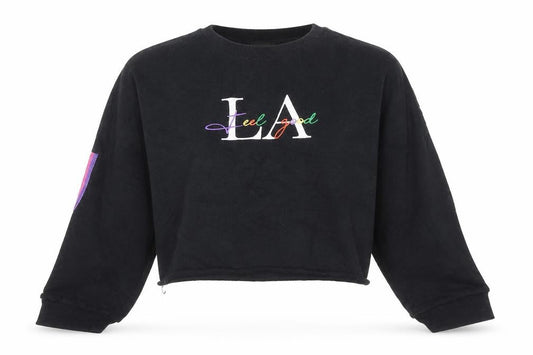 Primark Womens Black Cotton Pullover Sweatshirt Size 2XS Pullover - Feel Good Rainbow Detail