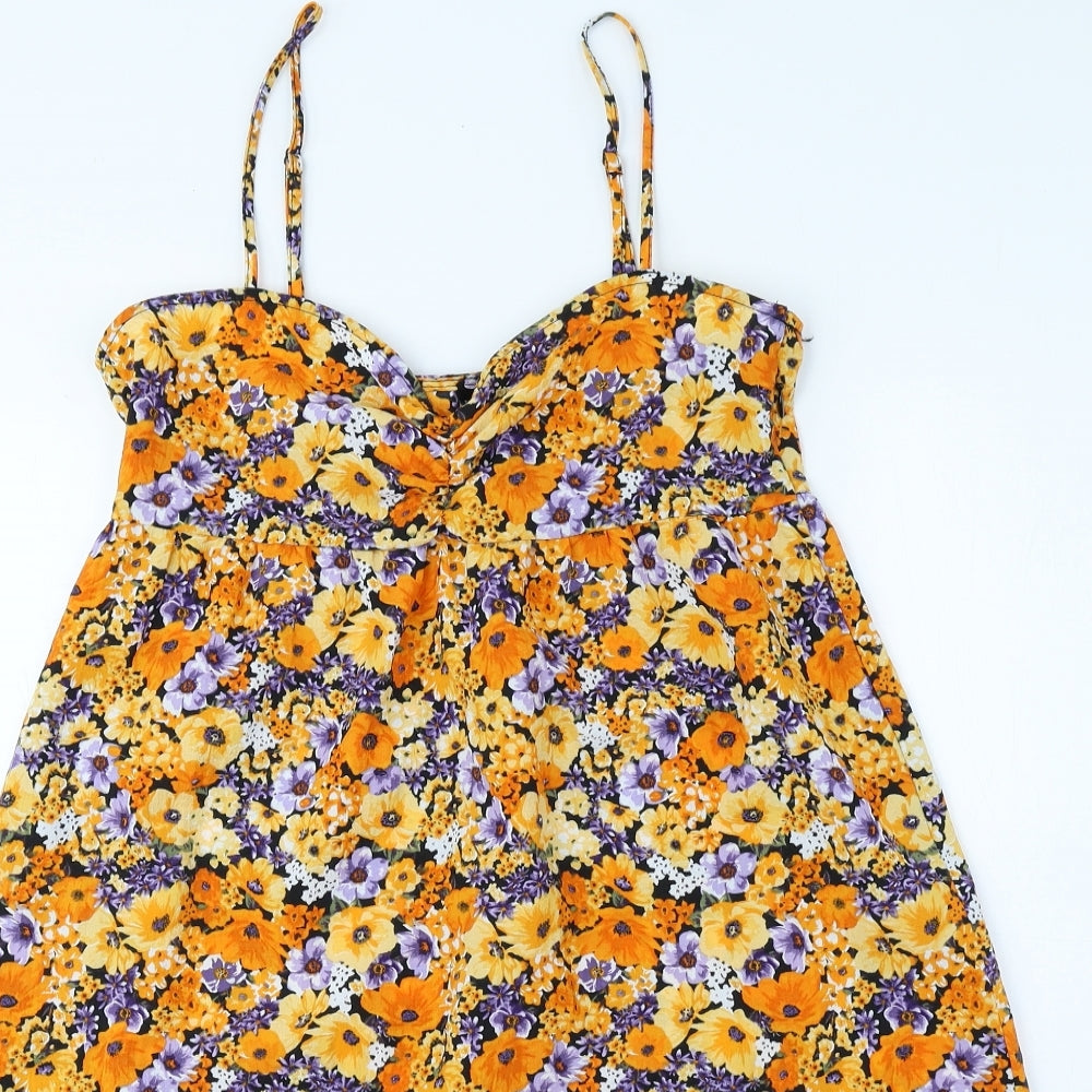 Divided Womens Orange Floral Polyester A-Line Size 8 Square Neck Pullover