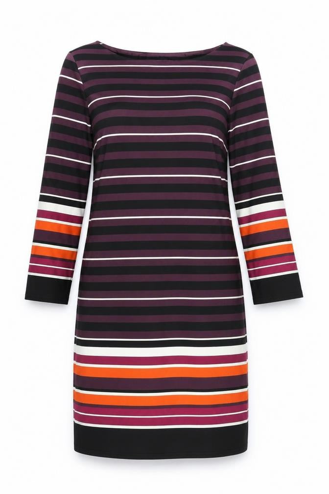 M&Co Womens Purple Striped Polyester Sheath Size 14 Boat Neck Pullover